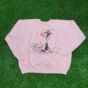 Vintage 1988 Funny Cow Skiing Sweatshirt Womens XL 22x22 Boxy Pink
